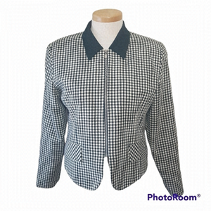 Vintage Emblem Green Gingham Zippered Blazer Jacket